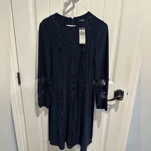 NWT Ralph Lauren Navy Lace Dress with Tie